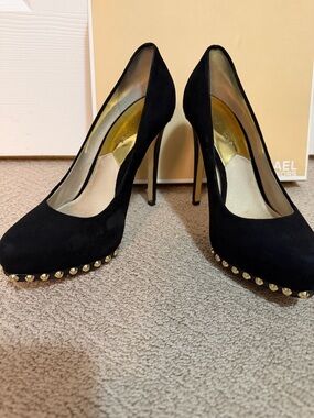 Michael Kors Black Suede Studded Platform Heels